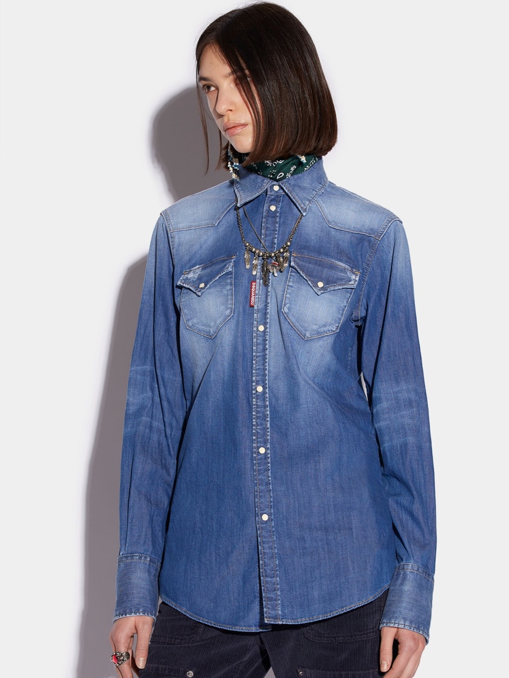 DSQUARED2 Trek Wash Western Denim Shirt Size 40 NWT